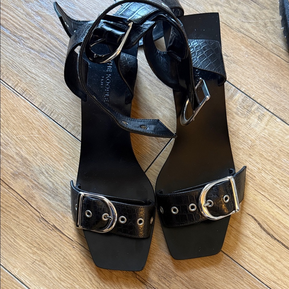 The Kooples Black Croc-Embossed Sandals Size 40 EU